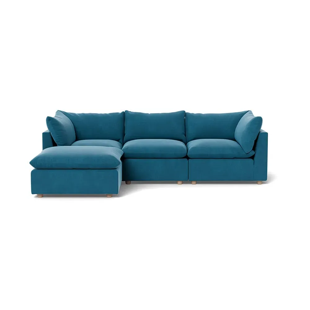 Right Corner Sofa with Beech Legs - Blue, Velvet