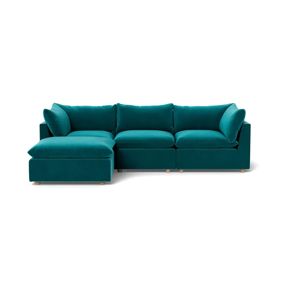 Right Corner Sofa with Beech Legs - Blue, Velvet image