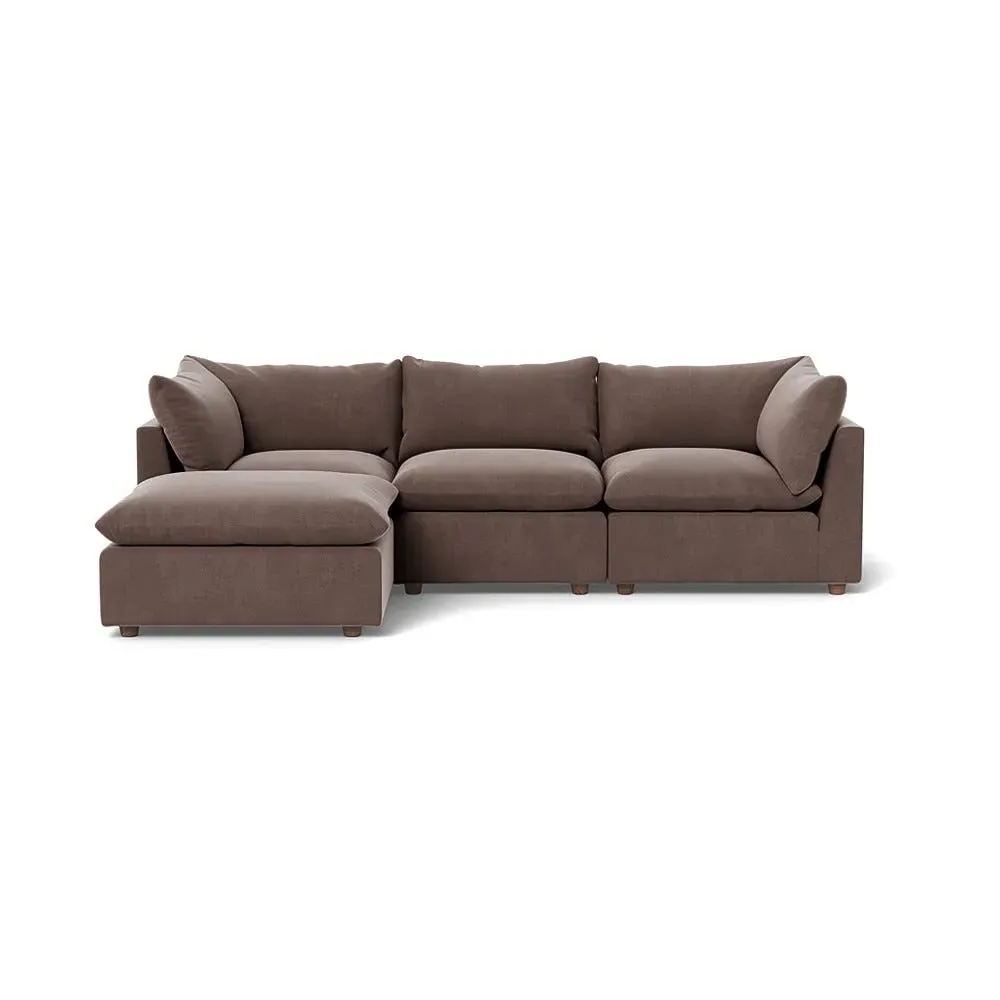 Right Corner Sofa with Beech Legs - Brown, Velvet