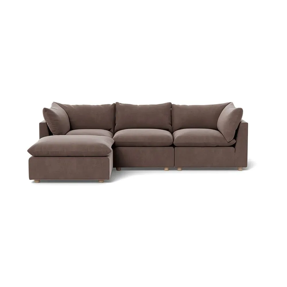Right Corner Sofa with Beech Legs - Brown, Velvet