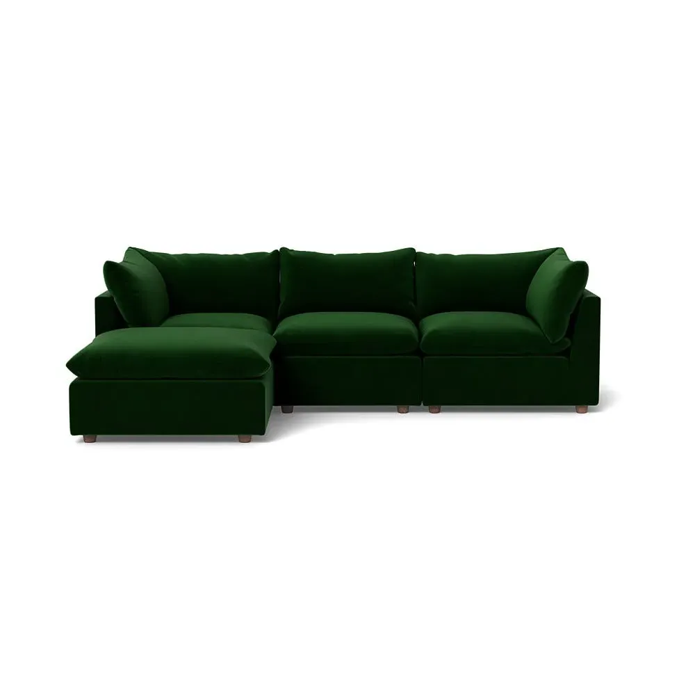 Right Corner Sofa with Beech Legs - Green, Velvet