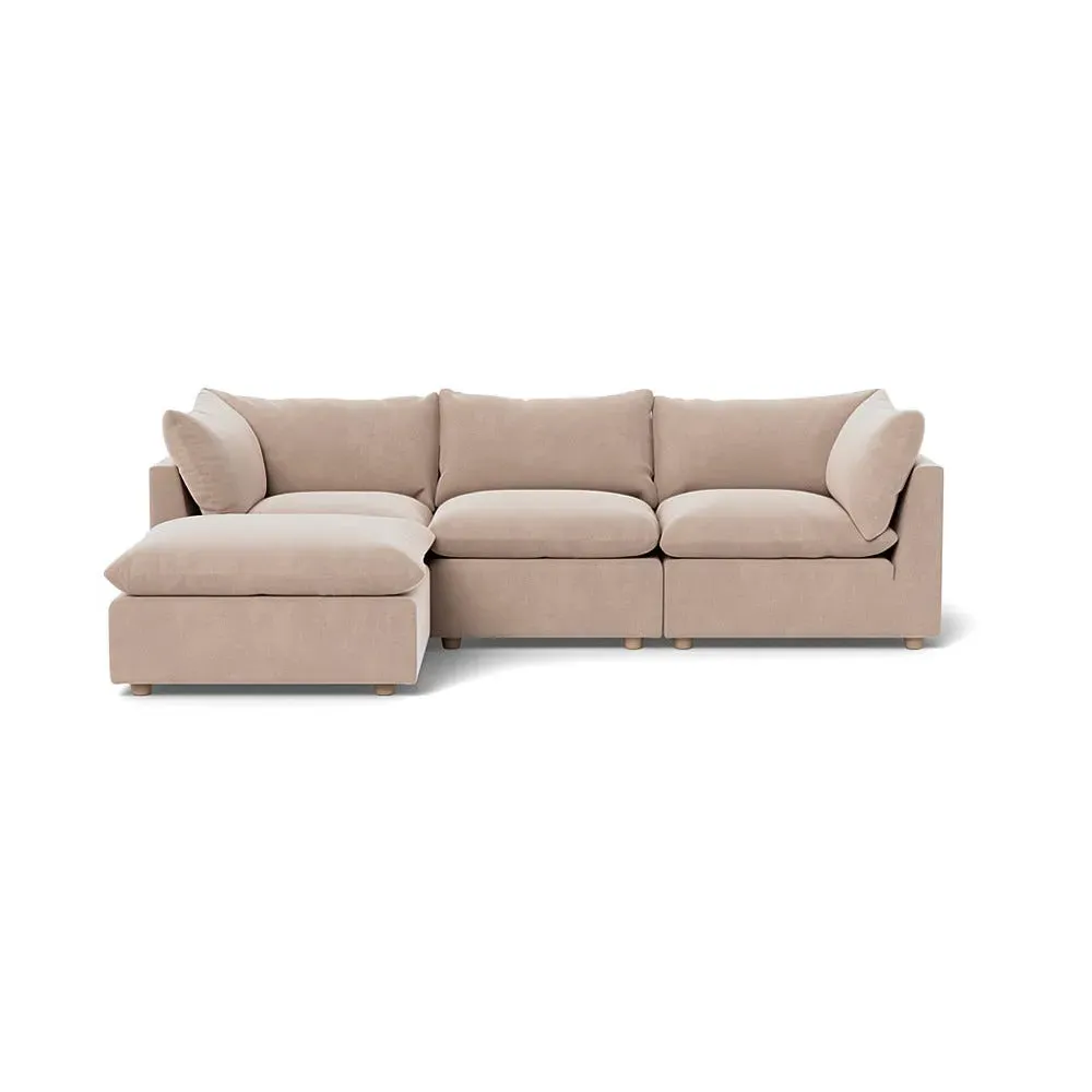 Right Corner Sofa with Beech Legs - Natural, Velvet