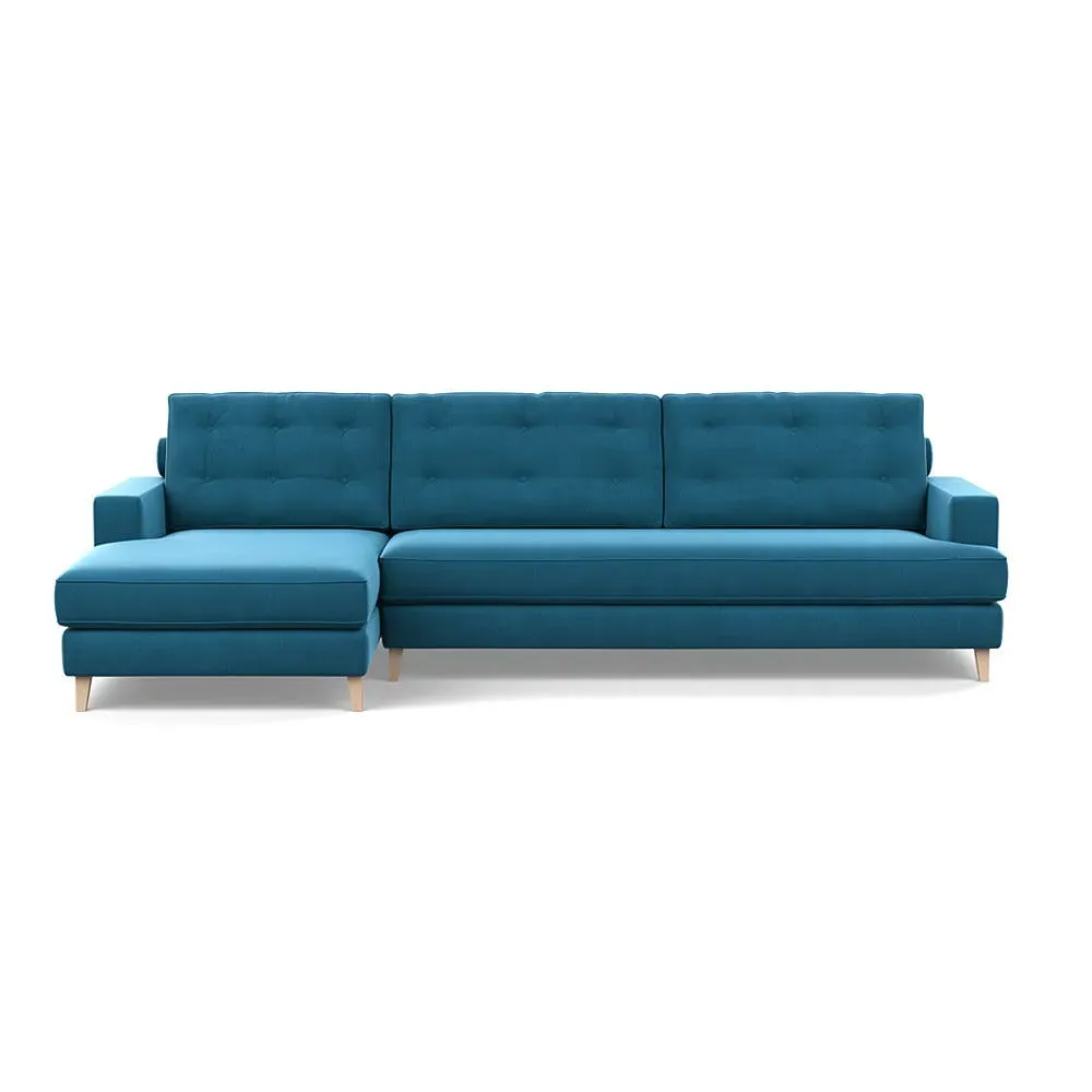 Right Corner Sofa with Chaise - Blue, Velvet