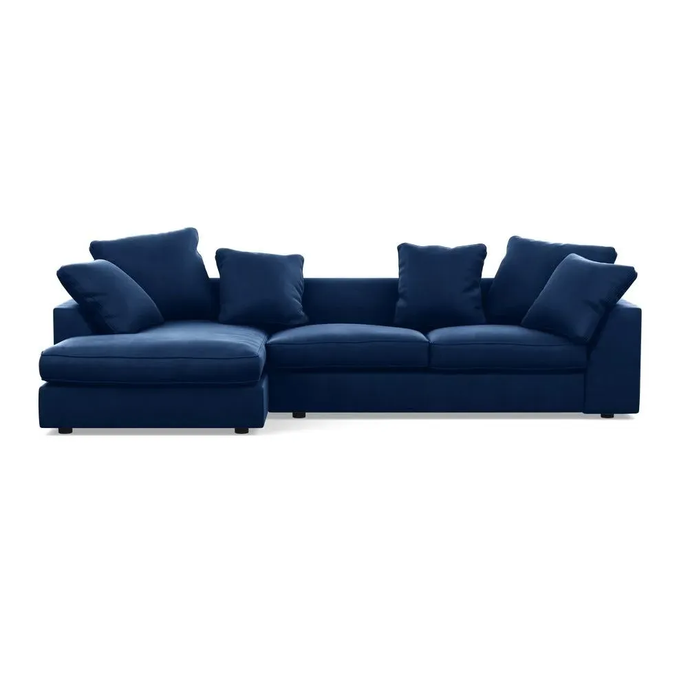 Right Corner Sofa with Chaise - Blue, Velvet