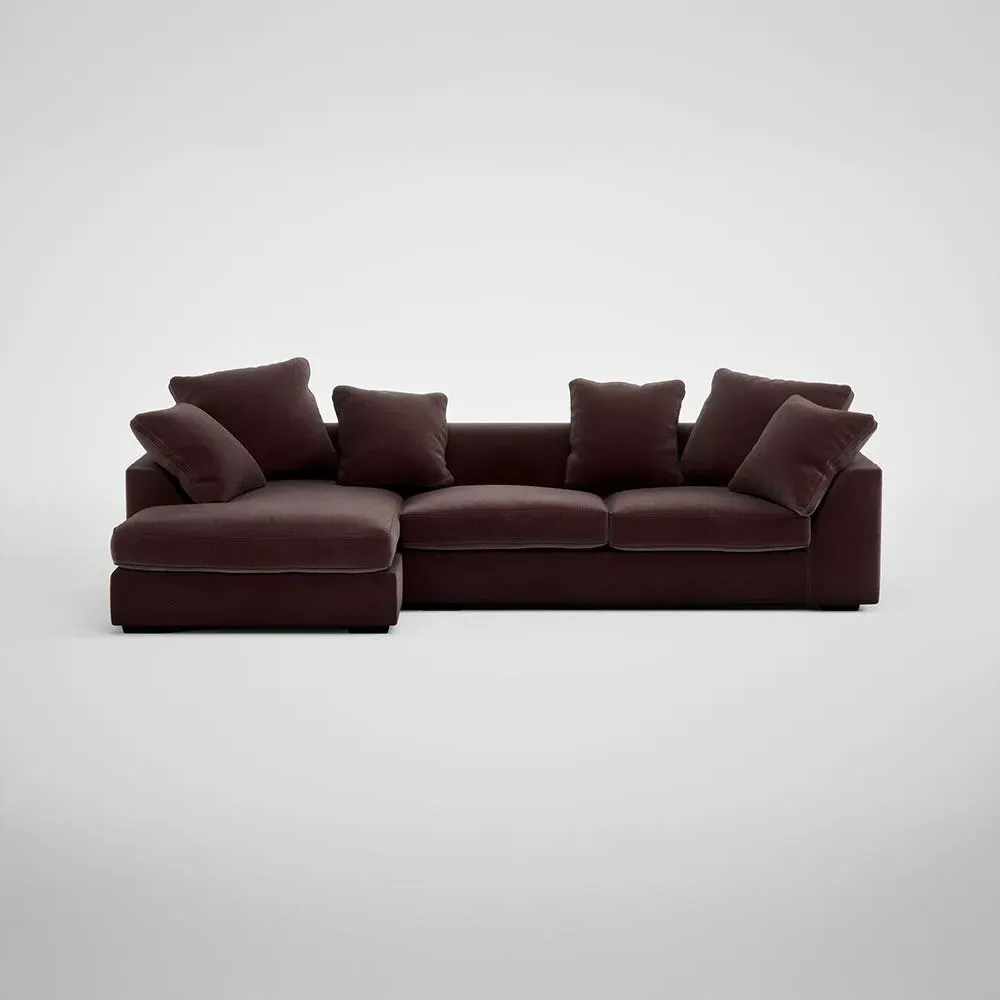 Right Corner Sofa with Chaise - Brown, Velvet
