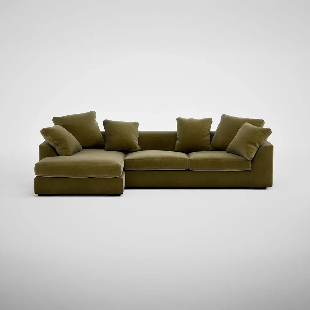 Right Corner Sofa with Chaise - Green, Velvet