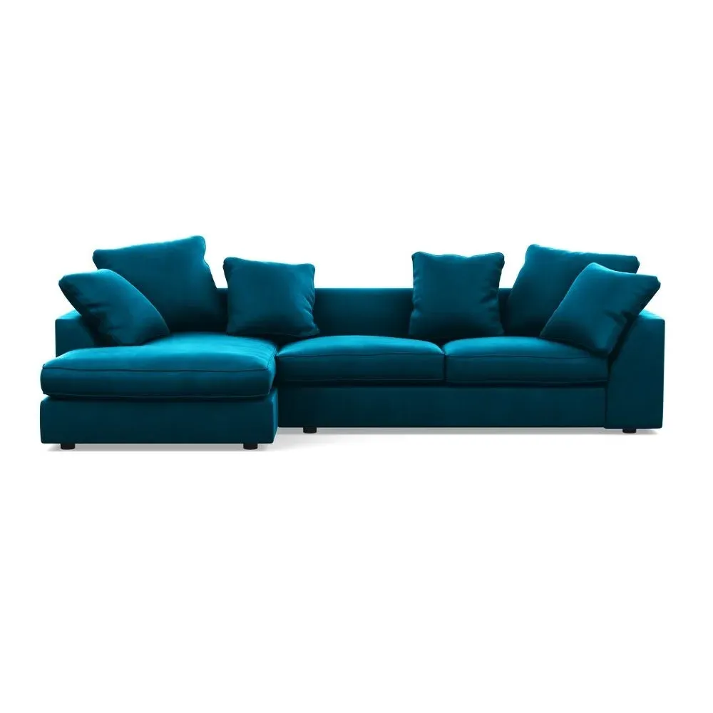 Right Corner Sofa with Chaise - Teal, Velvet
