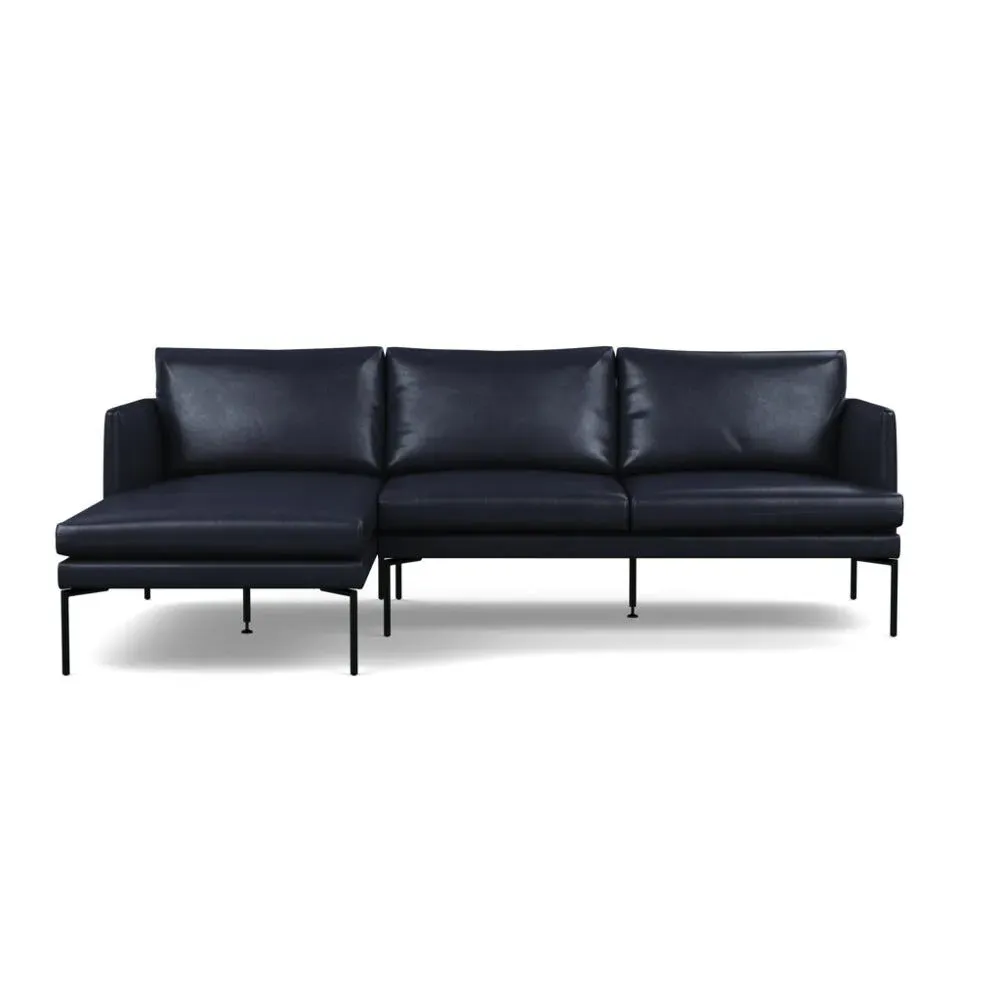 Right Hand Chaise Sofa with Pleated Detail - Black