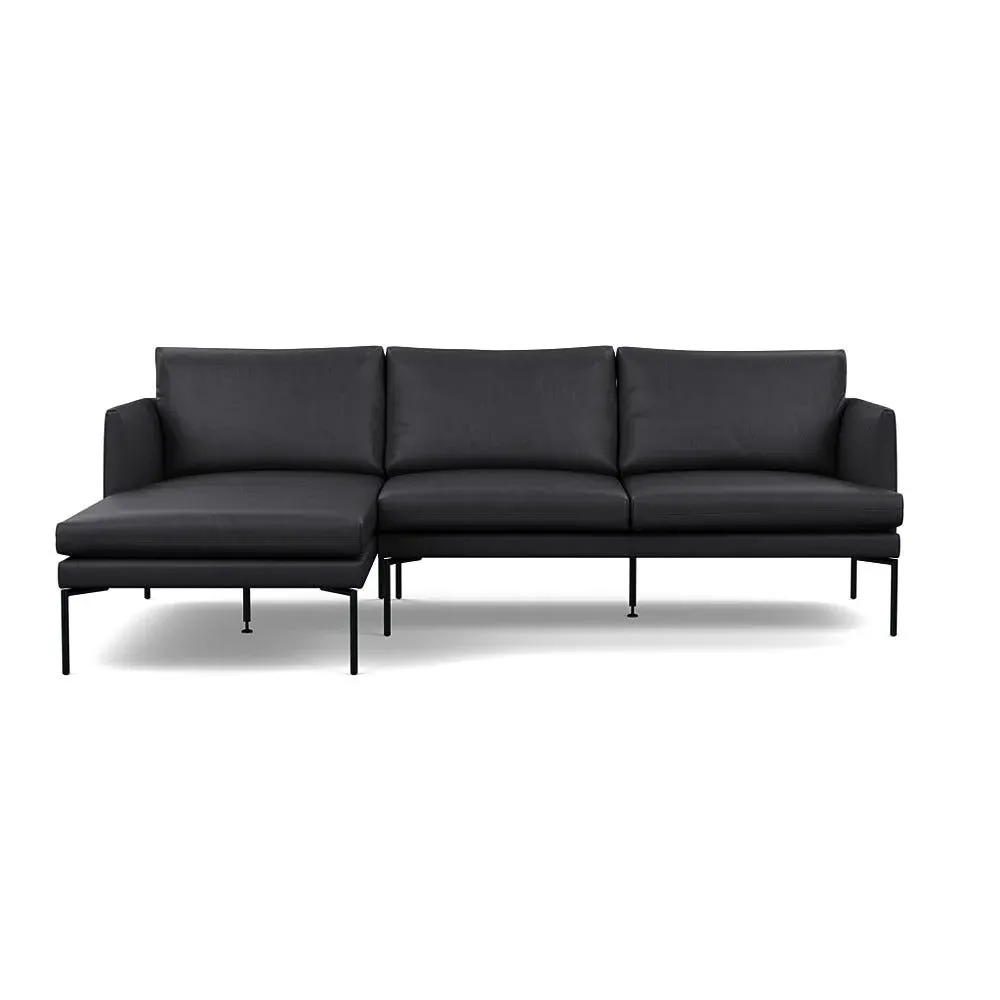 Right Hand Chaise Sofa with Pleated Detail - Black