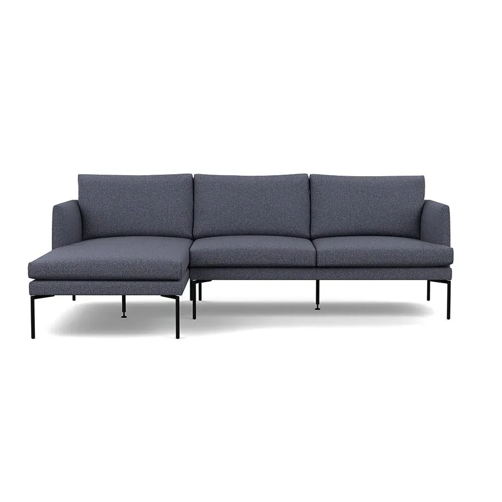 Right Hand Chaise Sofa with Pleated Detail - Blue