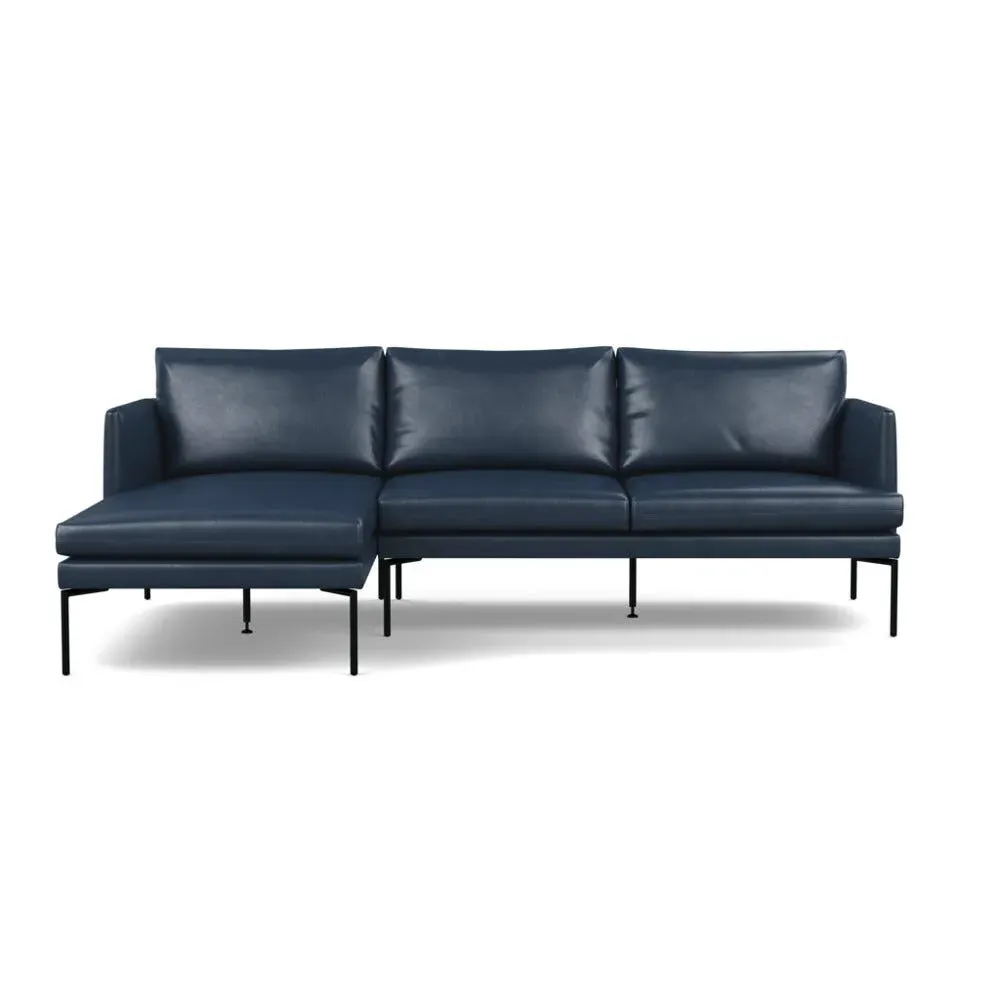 Right Hand Chaise Sofa with Pleated Detail - Blue