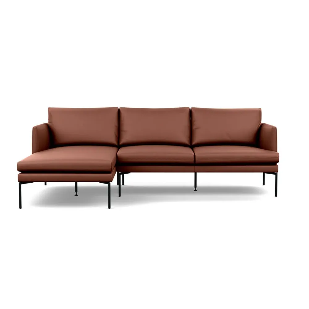 Right Hand Chaise Sofa with Pleated Detail - Brown