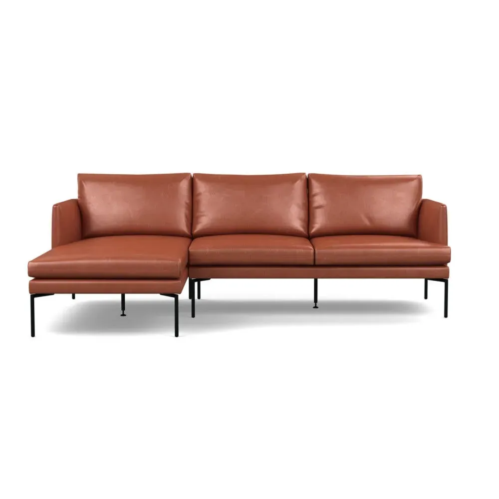 Right Hand Chaise Sofa with Pleated Detail - Brown