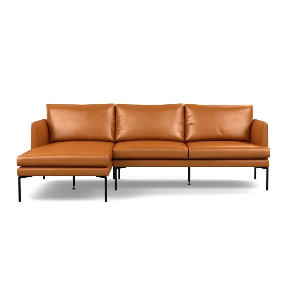 Right Hand Chaise Sofa with Pleated Detail - Brown