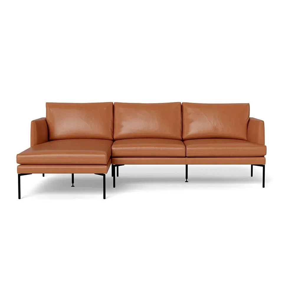 Right Hand Chaise Sofa with Pleated Detail - Brown