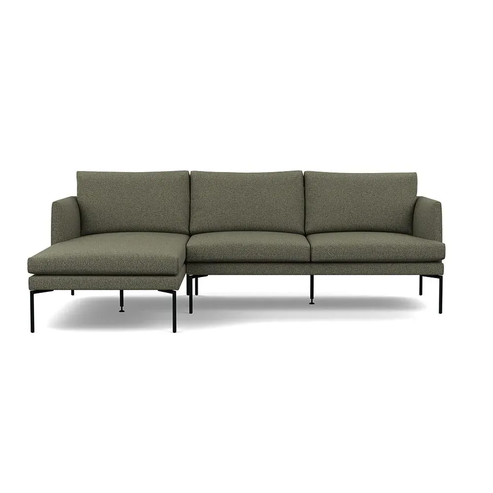 Right Hand Chaise Sofa with Pleated Detail - Green