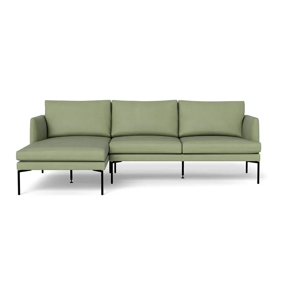 Right Hand Chaise Sofa with Pleated Detail - Green