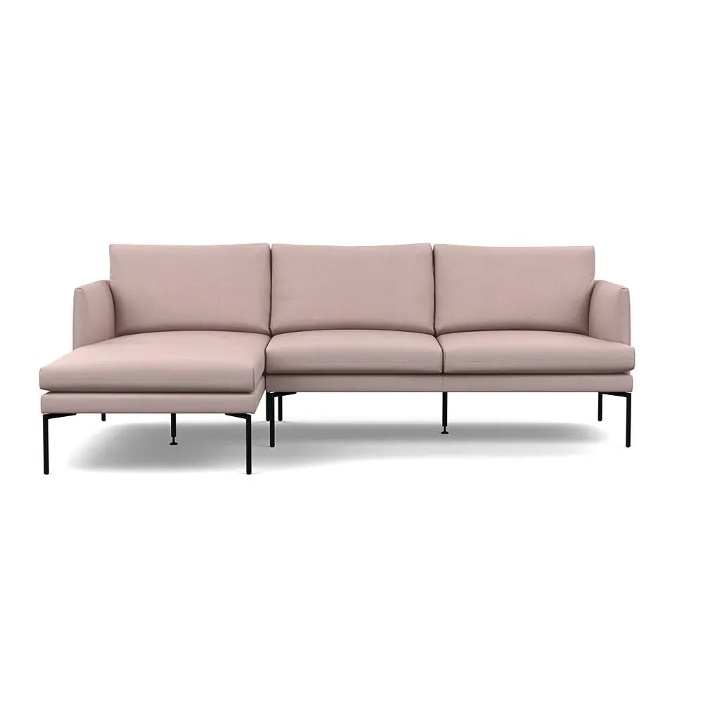 Right Hand Chaise Sofa with Pleated Detail - Pink