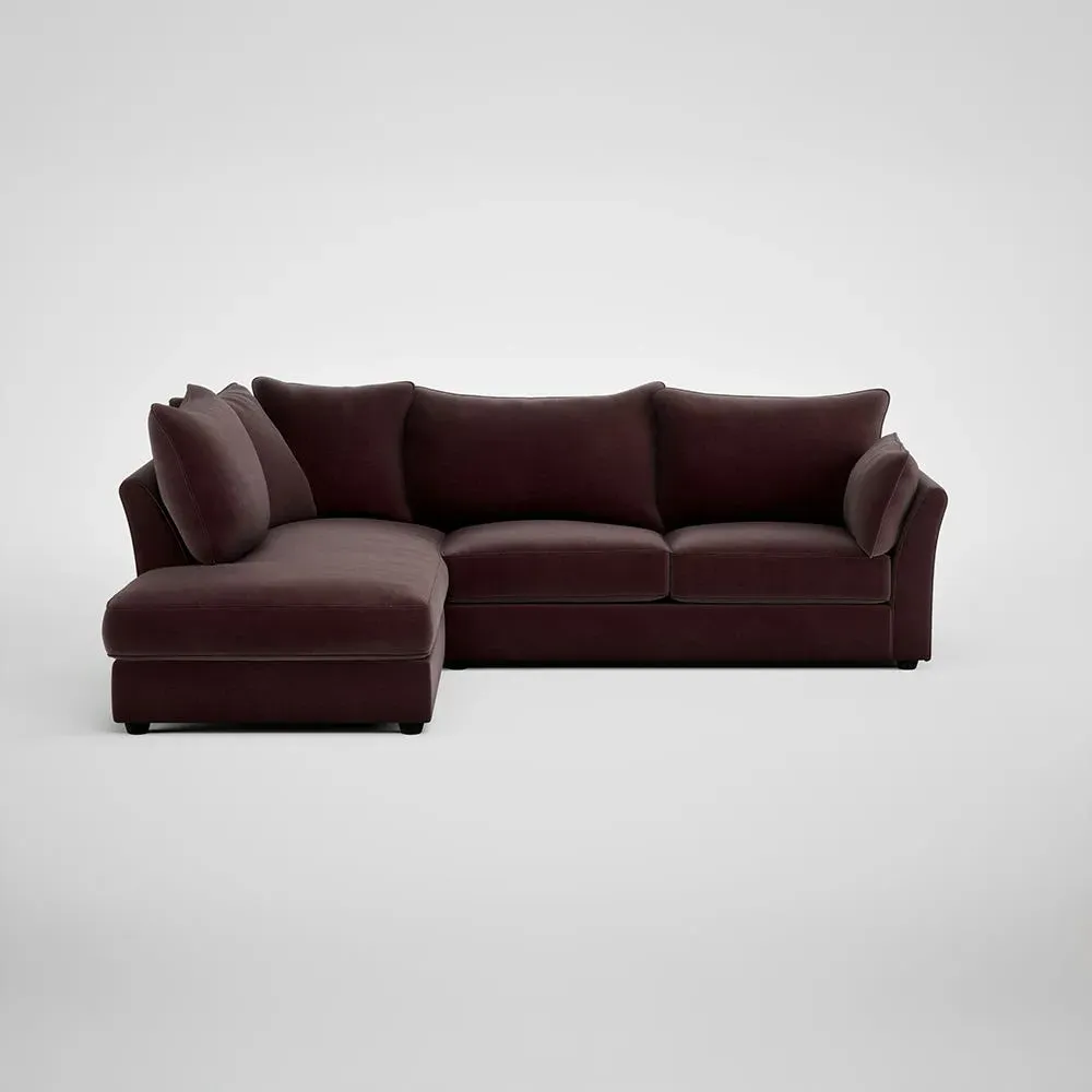 Right Hand Corner Sofa - Brown, Velvet