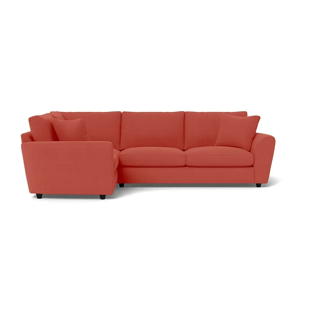 Right Hand Corner Sofa with Curved Arms - Red, Linen