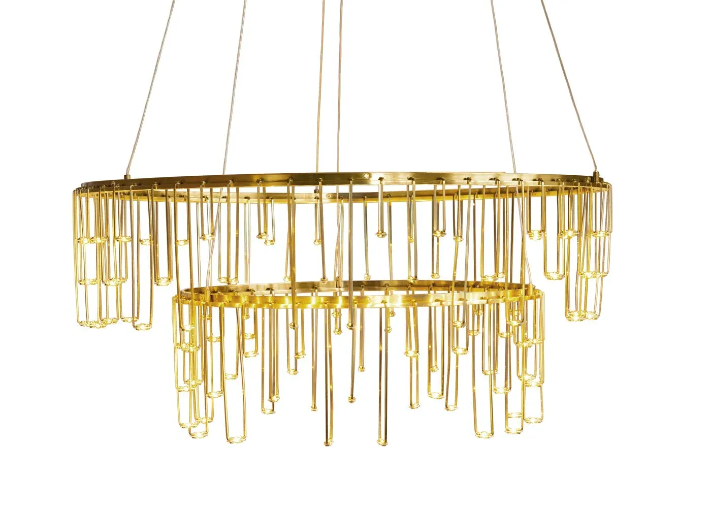Round LED Chandelier Pendant - Brass, Double