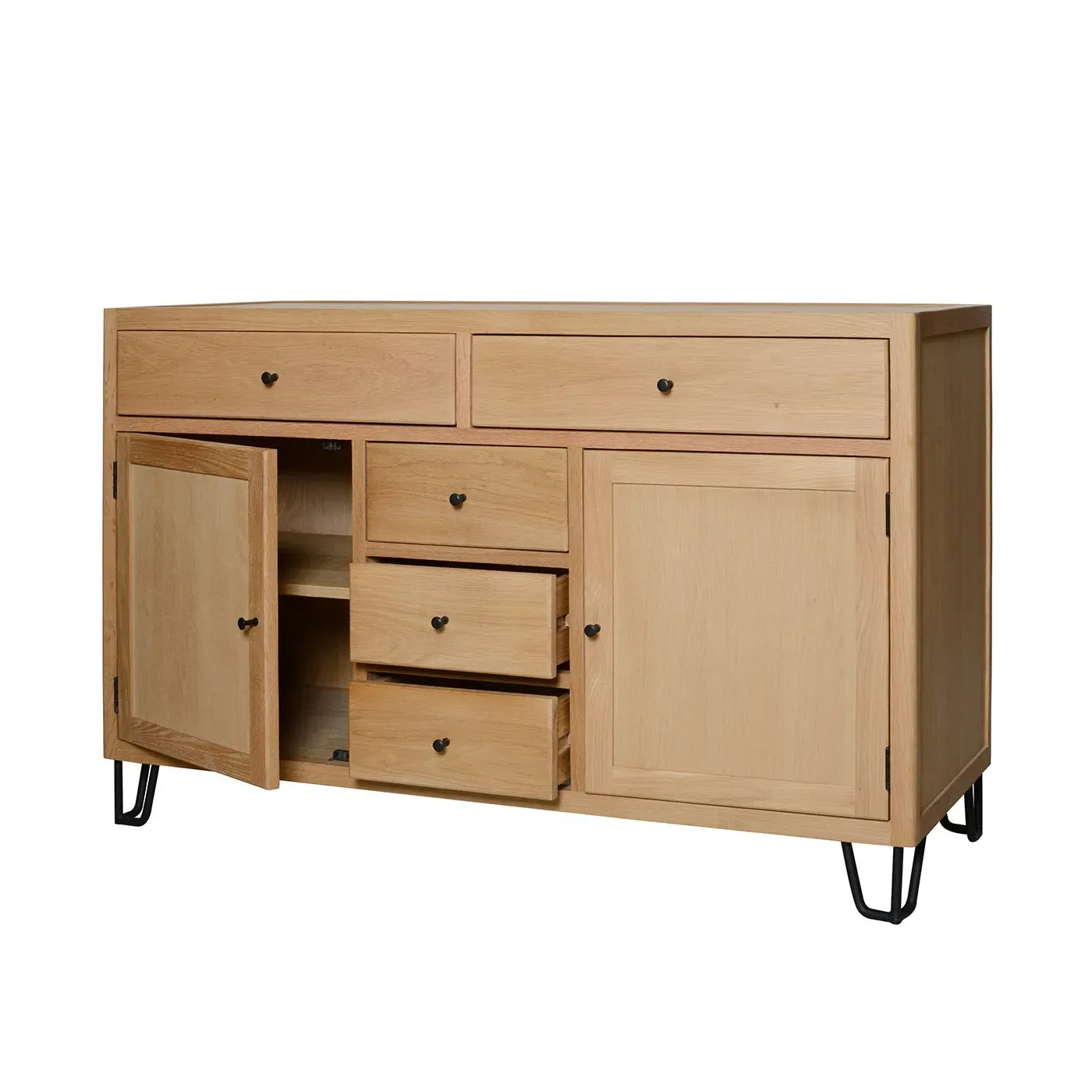 Sideboard with 5 Drawers - Light Wood, Oak image
