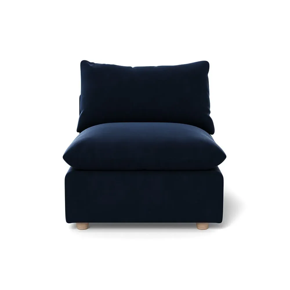 Single Armchair with Feather Fill - Blue, Velvet