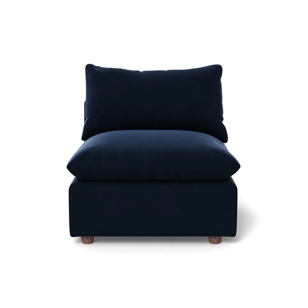 Single Armchair with Feather Fill - Blue, Velvet