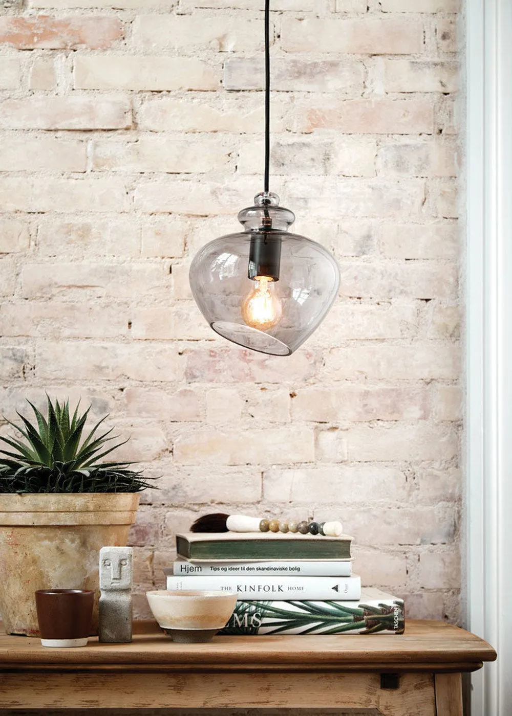 Small Pendant Light with Optic Mould - Smoke, Glass