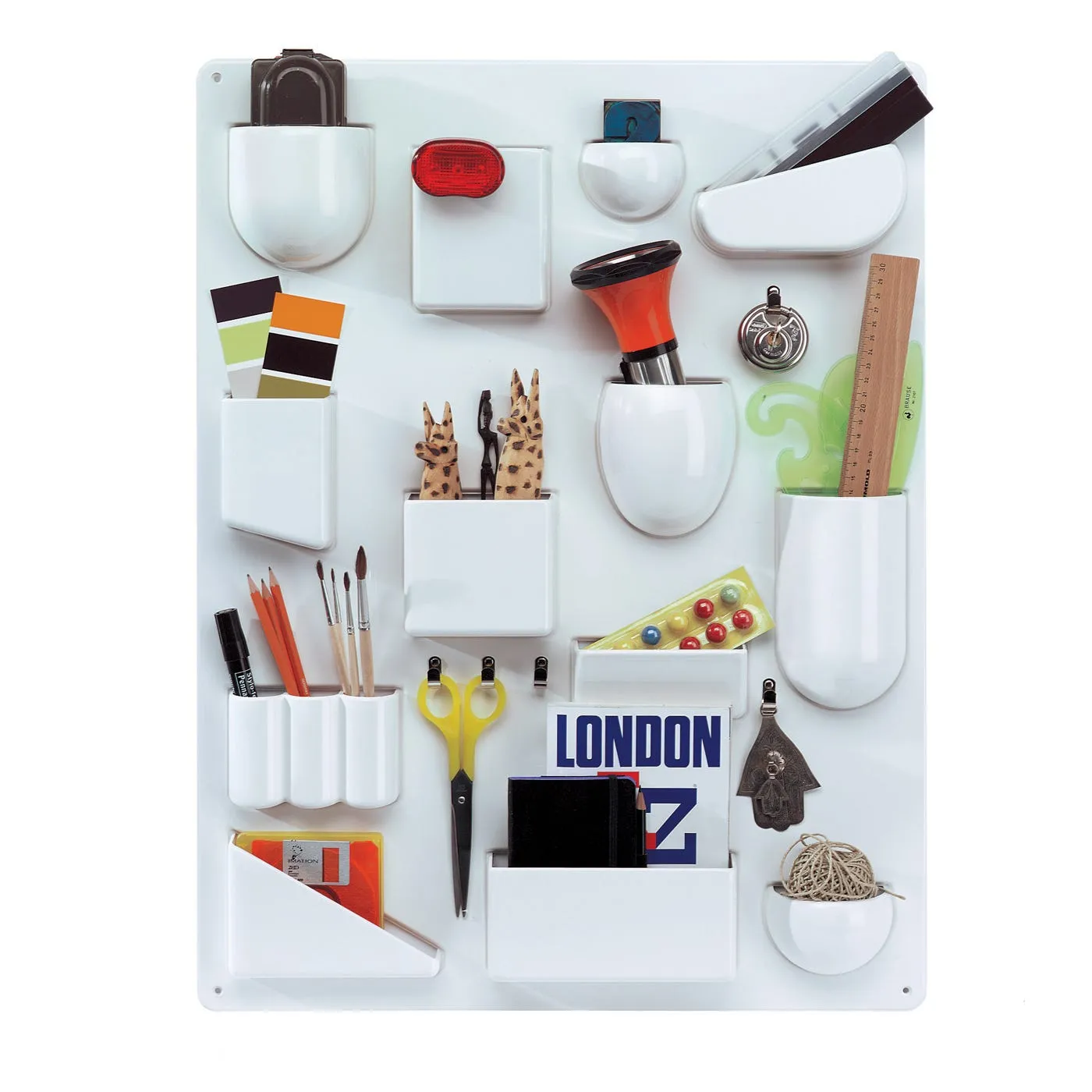 Small Wall Organizer with Hooks - White