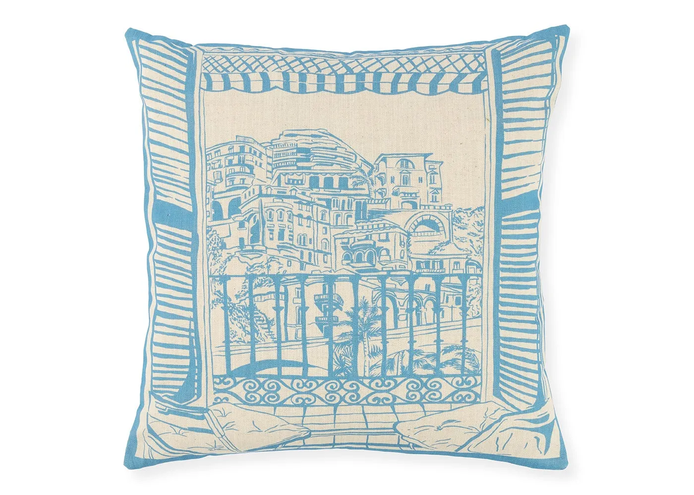 Square Cushion Room with View Print - Blue image