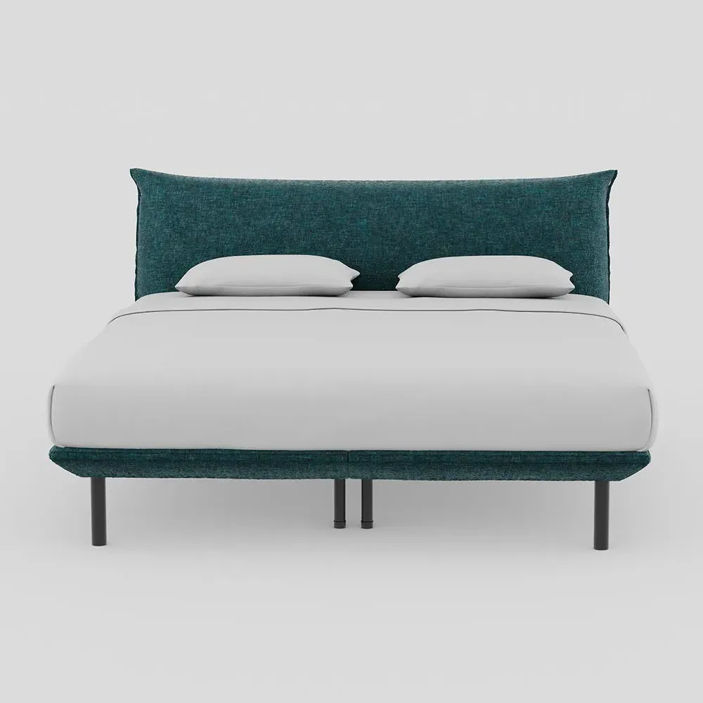 Super King Bed with Black Feet - Green, Velvet