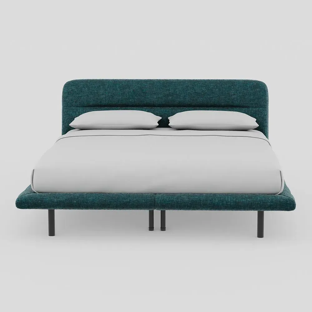 Super King Bed with Black Feet - Green, Velvet