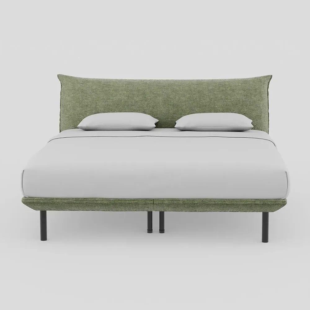 Super King Bed with Black Feet - Green, Velvet
