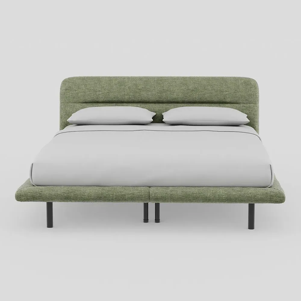 Super King Bed with Black Feet - Green, Velvet