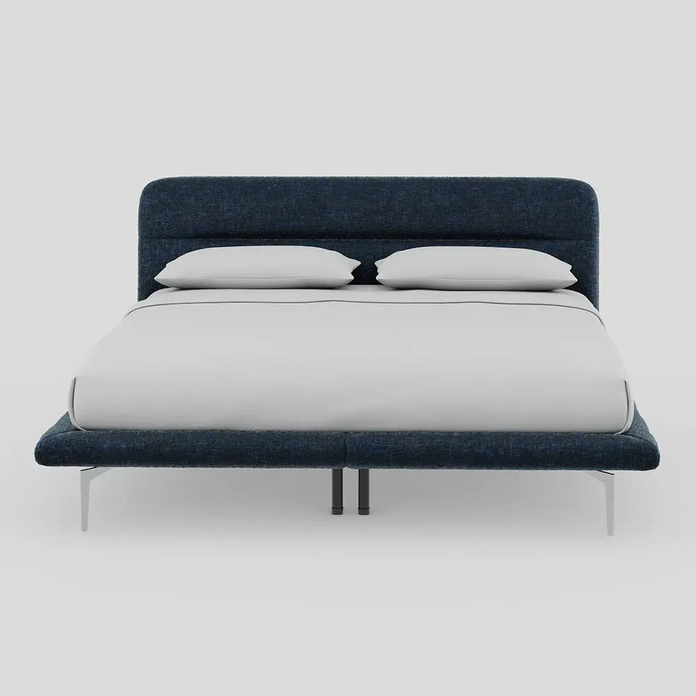 Super King Bed with Box Spring - Blue, Velvet