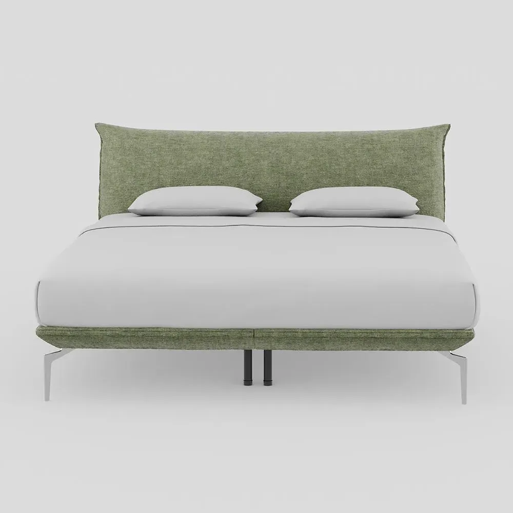 Super King Bed with Chrome Feet - Green, Velvet