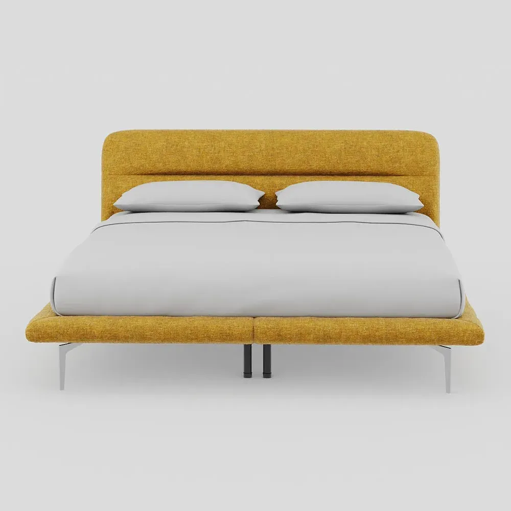 Super King Bed with Chrome Feet - Yellow, Velvet