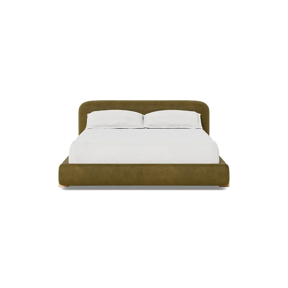 Super King Bed with Oak Feet - Green, Velvet