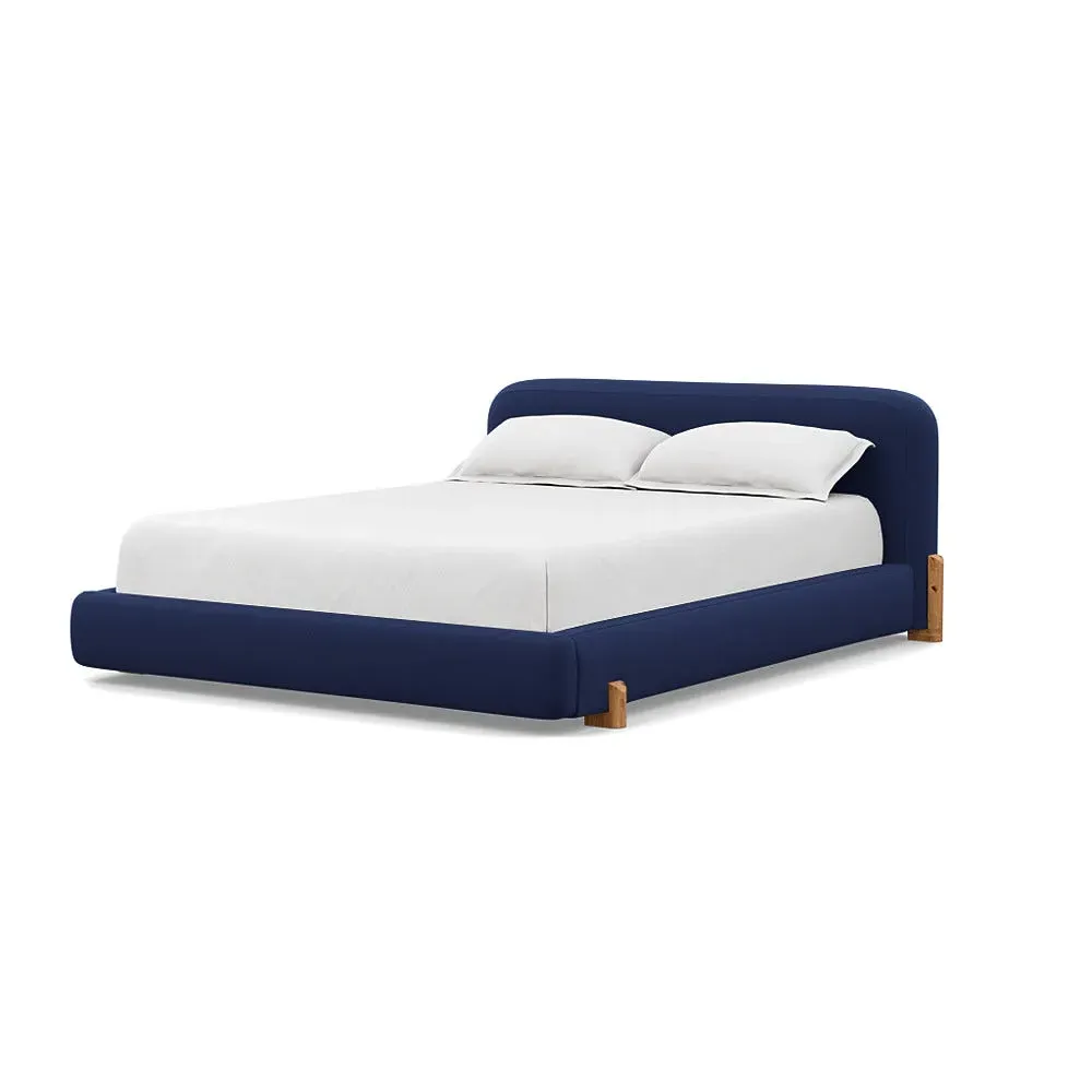 Super King Bed with Oak Feet - Navy, Wool