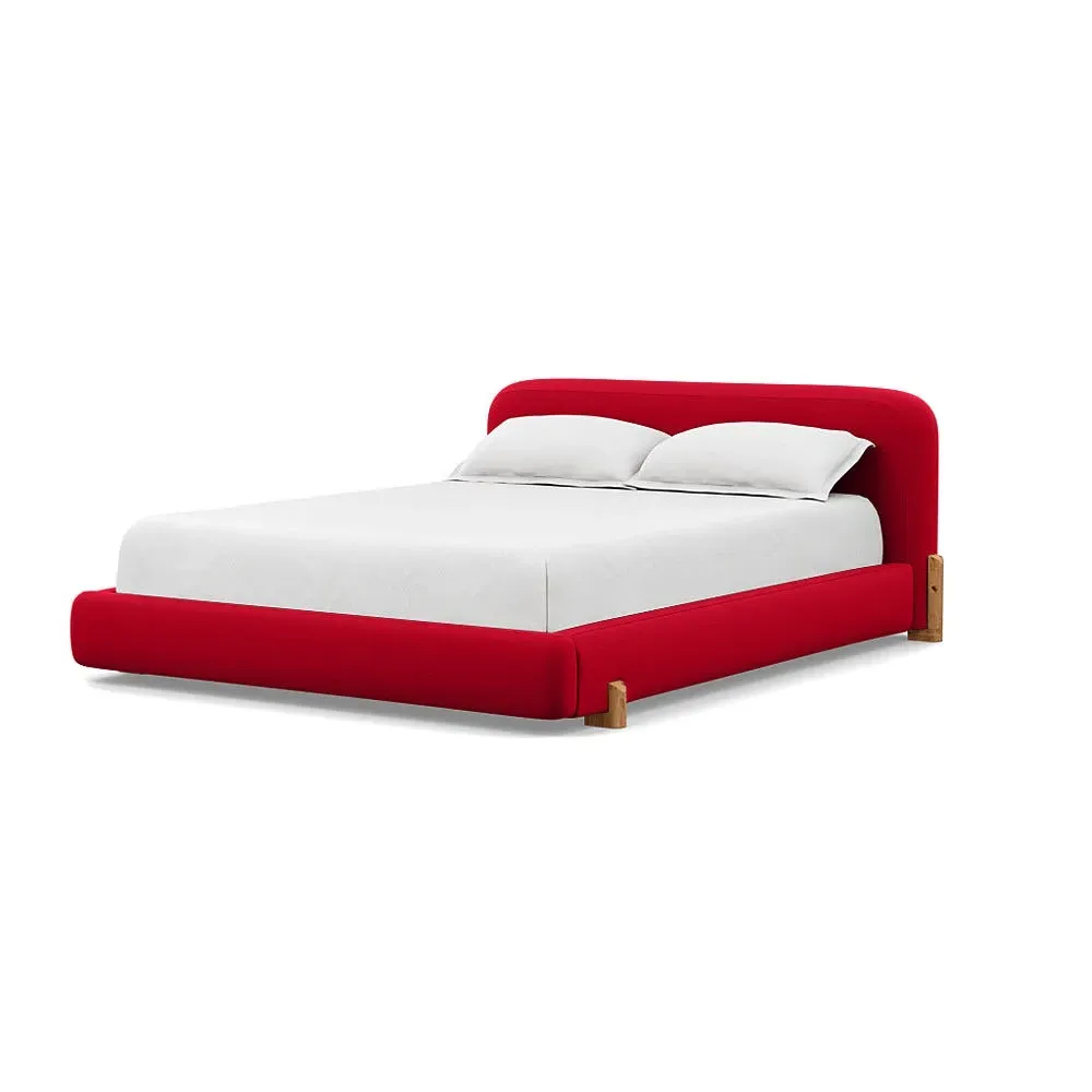 Super King Bed with Oak Feet - Red, Wool