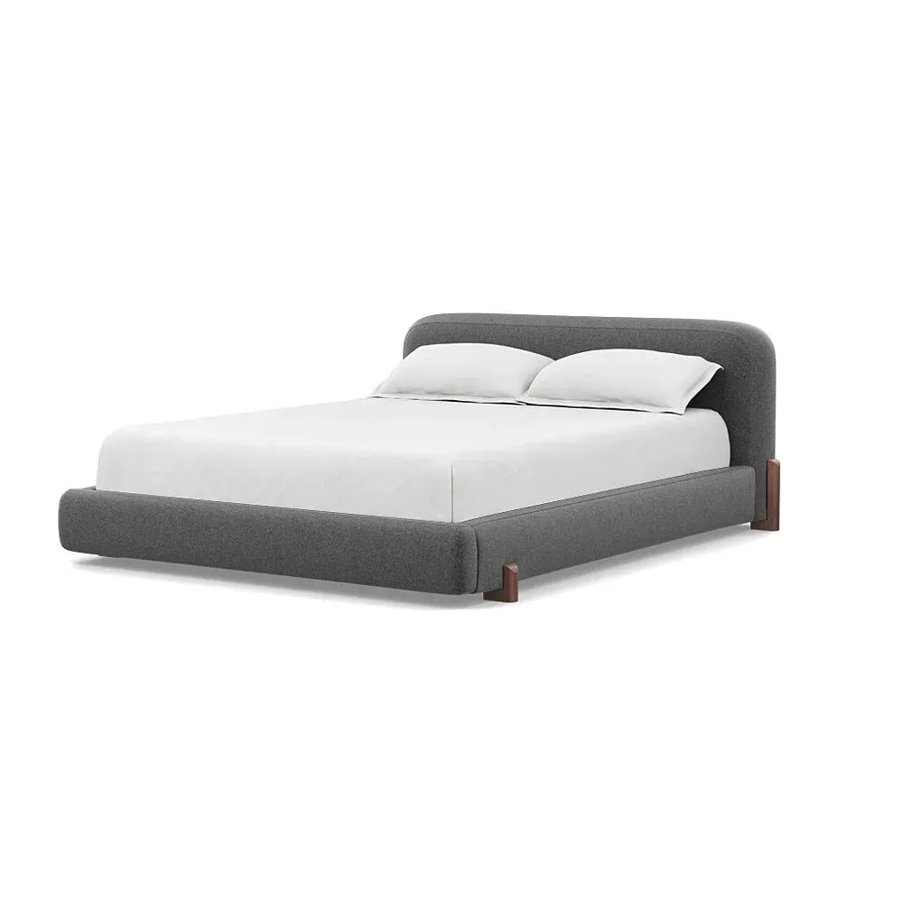 Super King Bed with Walnut Feet - Grey, Wool