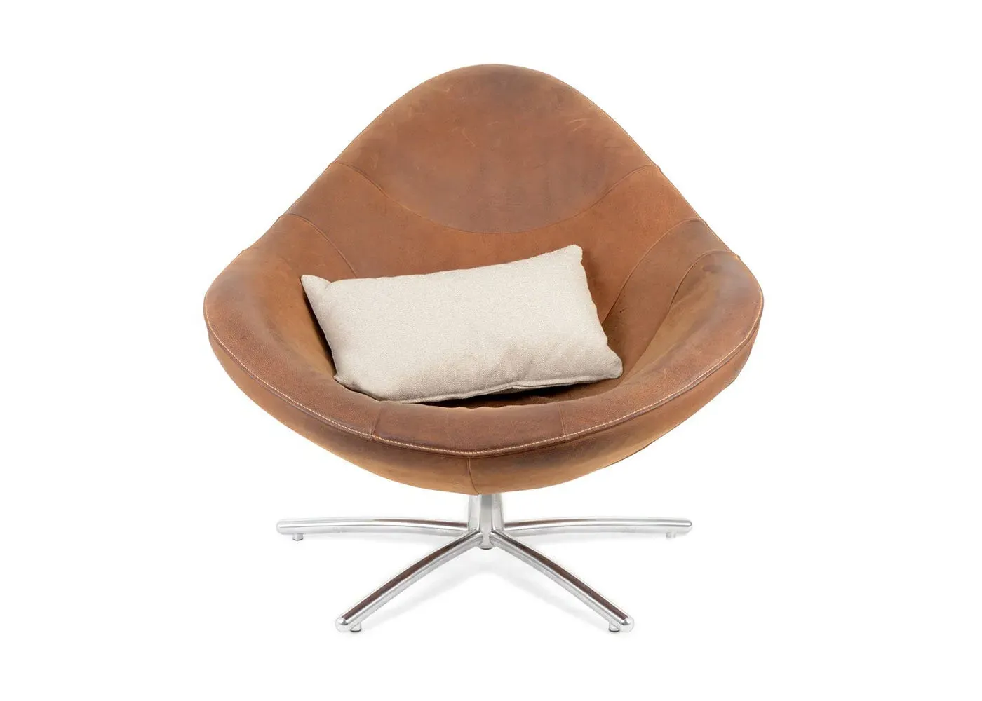 Swivel Armchair with Steel Frame - Brown, Leather image