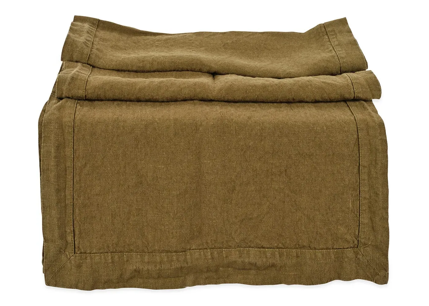 Table Runner with Hand Sewn Borders - Green, Linen