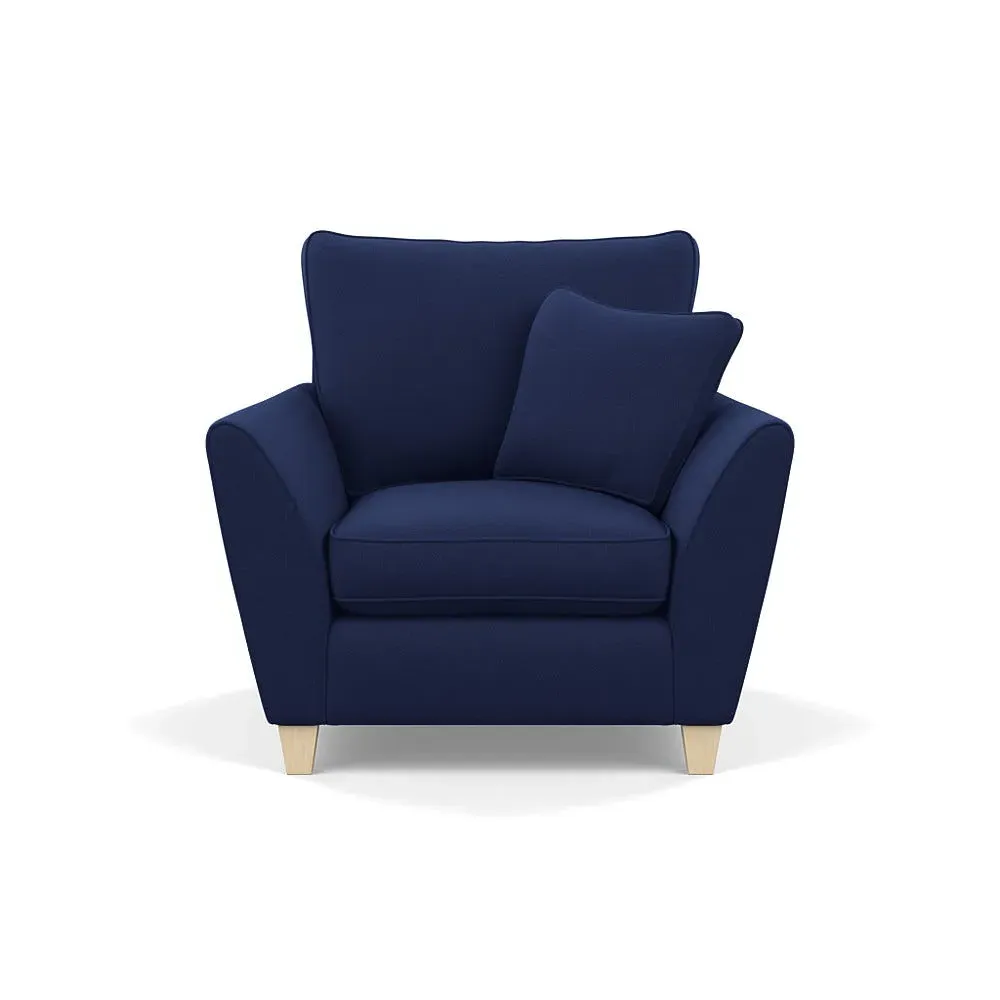 Torino Armchair with Natural Feet - Blue, Wool