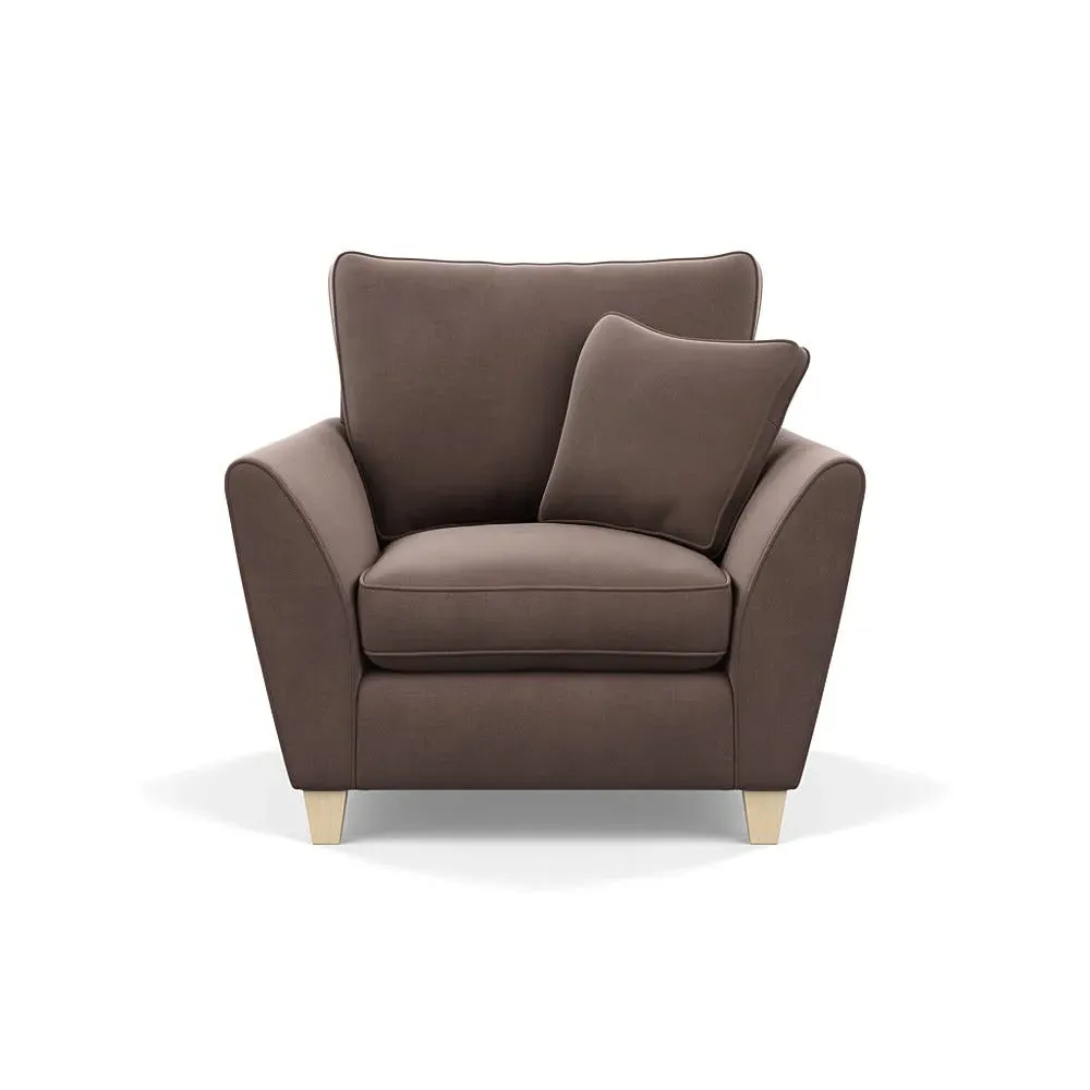 Torino Armchair with Natural Feet - Brown, Velvet