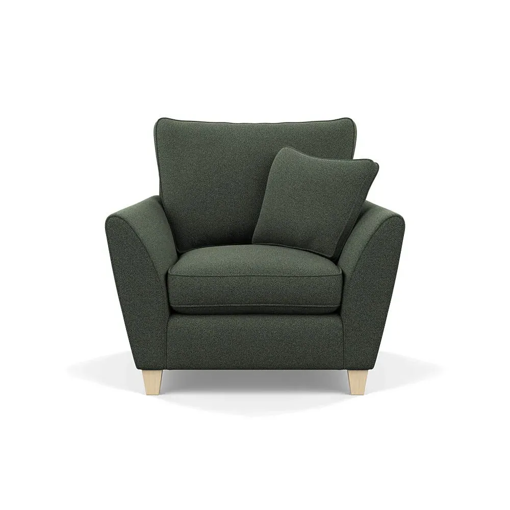 Torino Armchair with Natural Feet - Green, Boucle