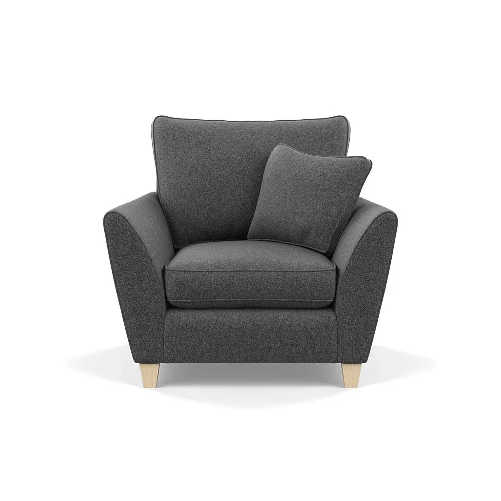 Torino Armchair with Natural Feet - Grey, Wool