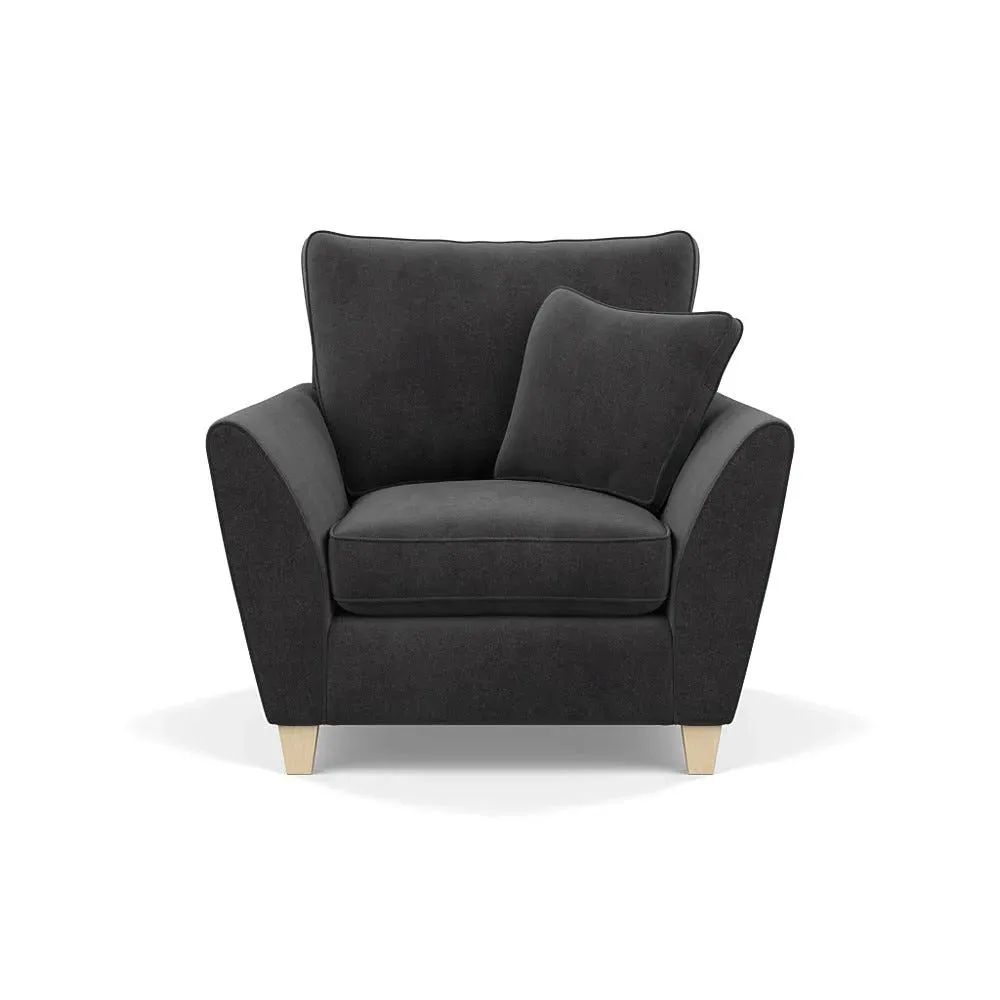 Torino Armchair with Natural Feet - Nickel, Velvet
