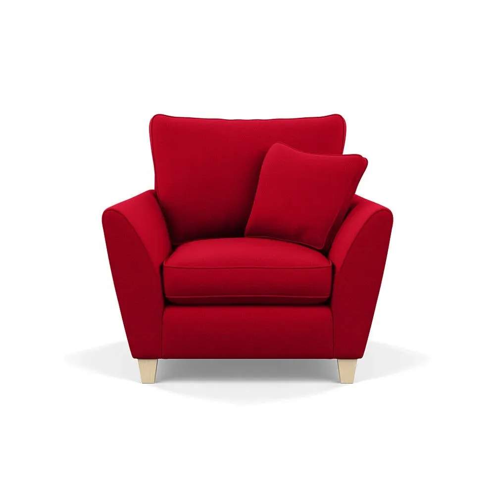 Torino Armchair with Natural Feet - Red, Wool
